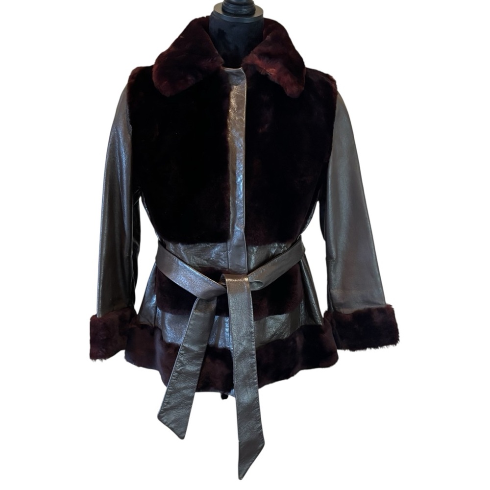 Vintage Custom Made Mouton Fur and Leather Coat,Brown,Approx. Medium,Bensky Furs